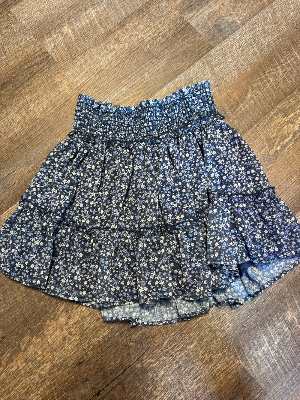 Altar’d State Blue Floral Tiered Smocked Waist Summer Mini Skirt Sz Medium